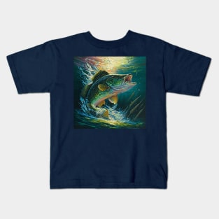 Bass Jumping Out Of Lake Kids T-Shirt